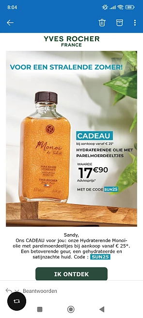 Gratis hydraterende olie bij Yves Rocher