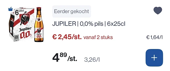 Jupiler 0,0% pils 6x25 cl -50%