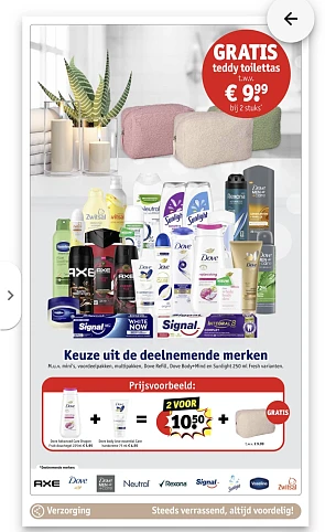 Vanaf dinsdag 5/8 gratis teddy toilettas bij 2 deelnemende producten bij Kruidvat