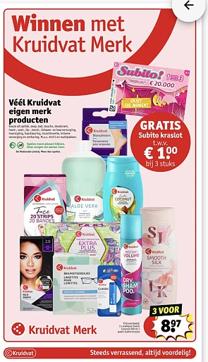 Vanaf 5/8 gratis subito kraslot bij aankoop van 3 deelnemende producten bij Kruidvat