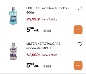 Listerine cool mint en Total care 500 ml -50%