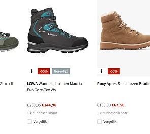 Schoenen voor dames, heren en kinderen van o.a.: Lowa, Meindl, Jack Wolfskin, .. tot -70%