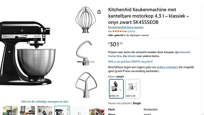 Kitchenaid 4,3 L - CLASSIC - Onyx zwart koop je nu al voor 301,73€