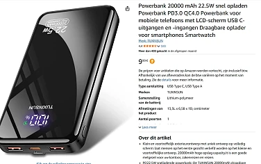power bank 20000 mAh bij amazon