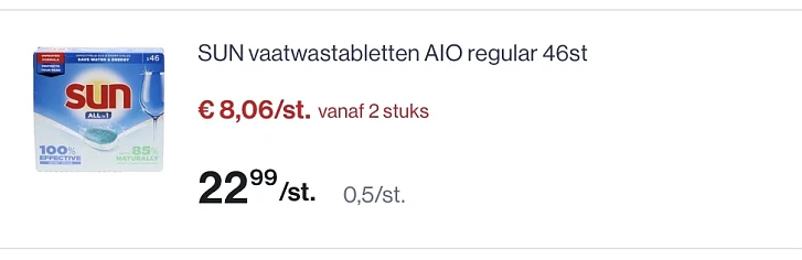 Sun vaatwastabletten AIO regular 46 stuks mooie prijs -65%