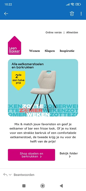 Stoelen en barkrukken 2de aan -50% bij Leen Bakker