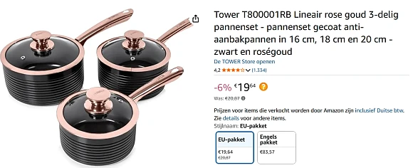 rose goud 3-delig pannenset