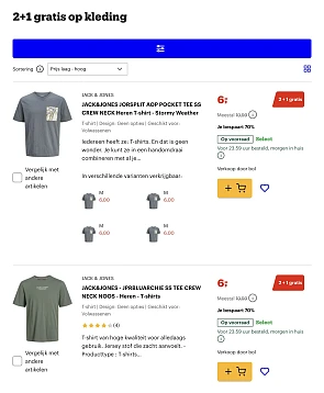 Bol 2+1 gratis op kleding
