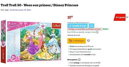 Disney puzzel prinses thema voor €3,07 + voordeliger met 3+1 actie