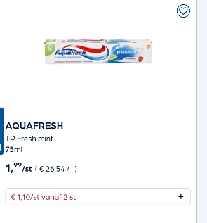 Aquafresh TP Fresh mint 75ml in promo