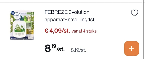 Febreze 3volution apparaat+ navulling 1stuk -50%