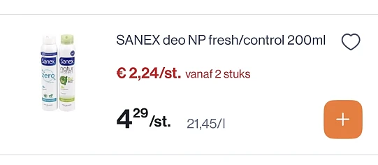 Sanex deo NP fresh/control 200 ml -50% reactie Kruidvat 1+1