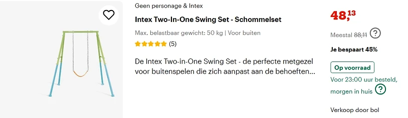 Intex schommel aan 48,13 euro bij bol