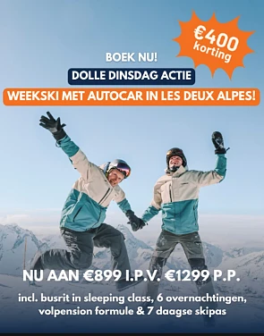 €899 per persoon – incl. busreis, hotel, volpension & skipas