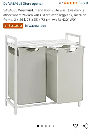 VASAGLE wasmand met 2 afneembare zakken -37%