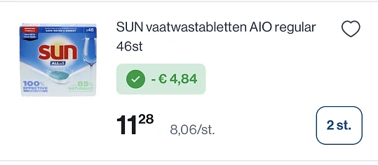 Sun vaatwastabletten AIO regular 46 stuks -30%