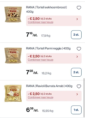Verschillende Rana verse gevulde pasta in promo met coupon nog goedkoper