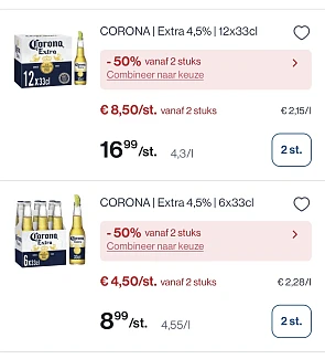 Corona extra 4,5% 12x33 cl -50% extra