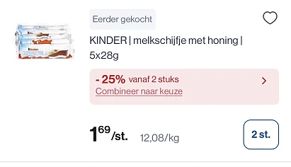 Kinder melkschijfje -25% in combinatie met coupon nog goedkoper