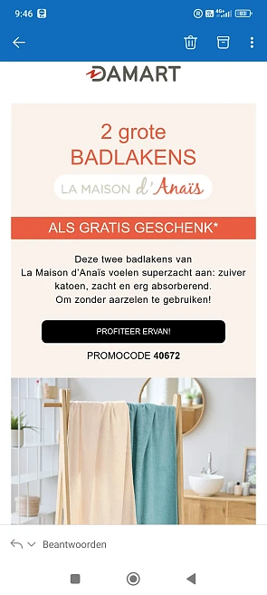2 gratis badlakens bij damart