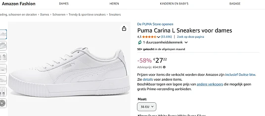 Puma Carina dames sneakers vanaf 27,22€