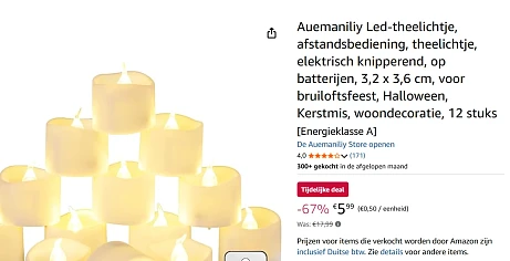 12 Stuks LED theelichtjes voor maar 5,99€ dat is 67% korting