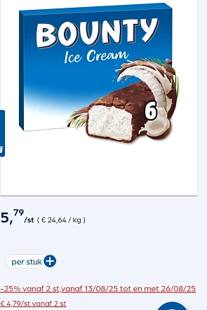 BOUNTY Ice Bars 6-pack 234,6g -25% extra