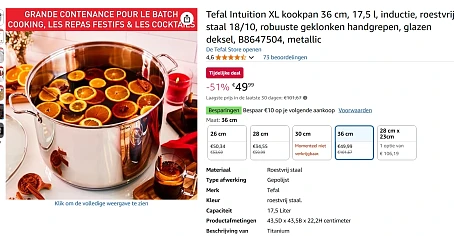 Tefal kookpot 17.5L ook voor inductie