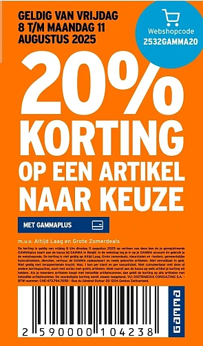 20% korting op een artikel naar keuze bij GAMMA