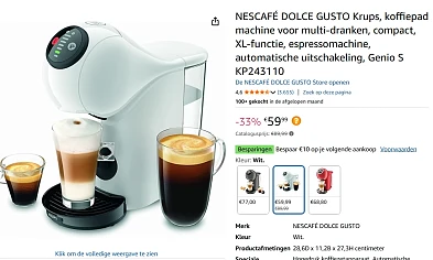 dolce gusto genio 30 euro na cashback+ 10 euro in je amazon account
