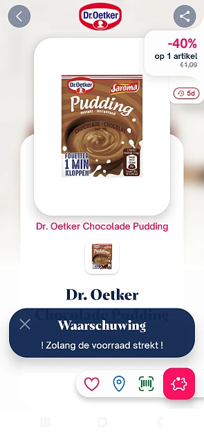 -40% dr. Oetker chocolade pudding