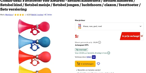 Combi-deal: Fietstoeter vier kleuren!