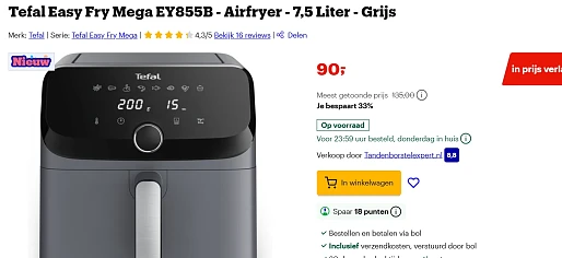 Tefal Easy Fry Airfryer - 7,5 Liter -33%