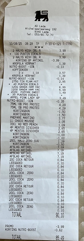 Delhaize Nalys 1+1, Mentos met bon en Oral B met bon