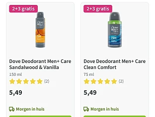 Dove men aan 60% korting en 2+3 gratis bij Plein
