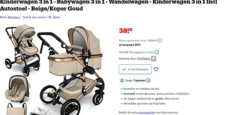Kinderwagen 3 in 1 - €38,95 bij Bol