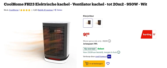 Elektrische kachel - Ventilator kachel - tot 20m2