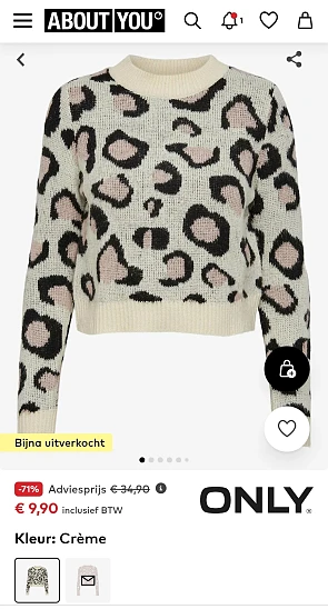 ONLY Trui 'Leo' in Crème -71% op aboutyou.be