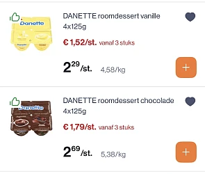 Danette roomdesseer vanille en chocolade -33,34% extra