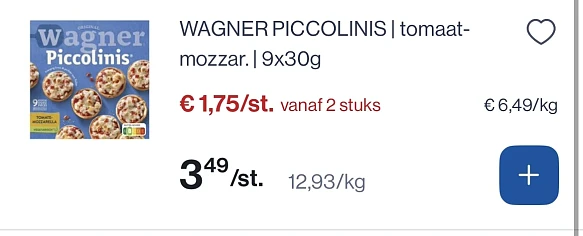 Wagner piccolinis tomaat - mozarella 9x30 gram -50%