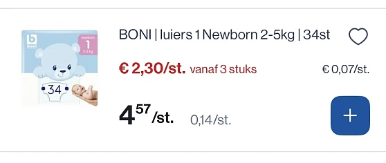 Boni luiers 👶 1 new Born 2-5 kg 34 stuks -50%