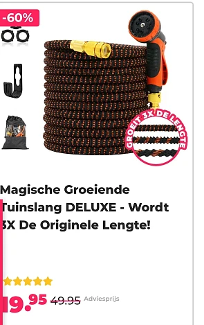 Magische groeiende tuinslang deluxe -60% op voordeelvanger.nl