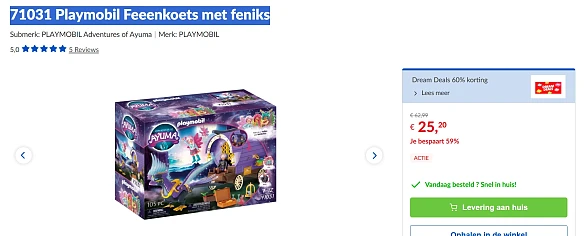 71031 Playmobil Feeenkoets met feniks -60%
