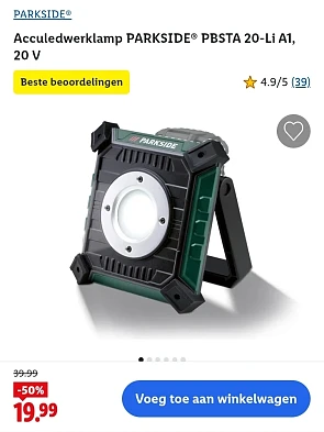 Acculedwerklamp PARKSIDE® -50% bij Lidl
