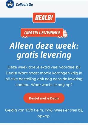 Gratis levering bij Collect en go deals