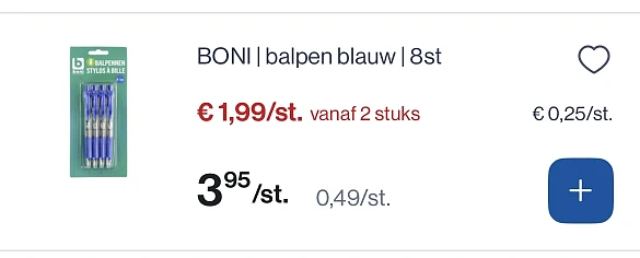 Boni balpen blauw 8 stuks -50%