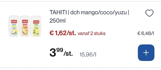 Tahiti douche mango/coco/yuzu 250 ml -59%