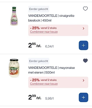 Vandemoortele vinaigrette en mayonaise in promo + coupon nog goedkoper
