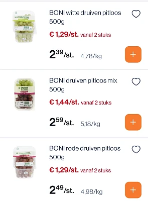 Colruyt pitloze druiven 500g -50%