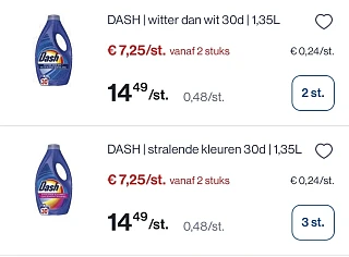 Dash vloeibaar wasmiddel color en witter dan wit -50%